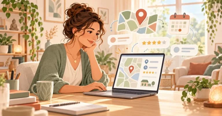 Therapeute consultant sa fiche Google Business dans son cabinet