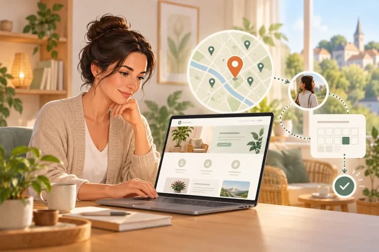 Thérapeute consultant la structure de son site internet et sa visibilité locale